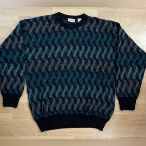 Vintage Maglificio Florence Italy Wool Sweater Men’s M Teal Gray Geometric knit